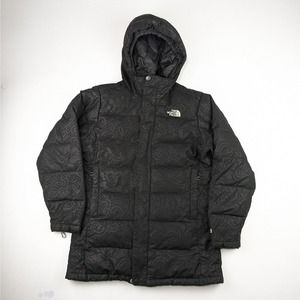 North Face 550 Black Patterned Puffer Coat